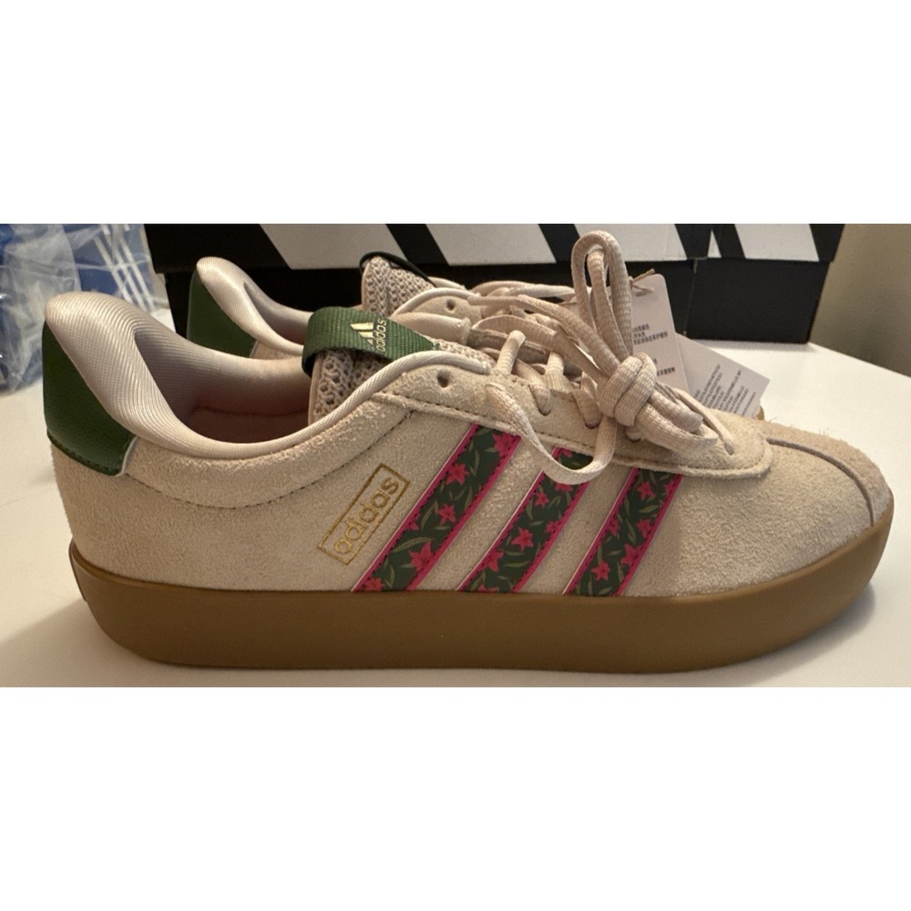 Adidas VL COURT 3.0 Women's 10 KI3355 Ivory W/ Pink & Green Flowers New NiB